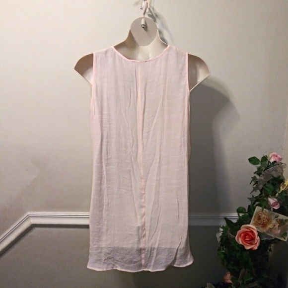 Spense Size 1X Gauzy Lace Trimmed, Light Pink Sleeveless Boho Tunic Top - Picture 5 of 9